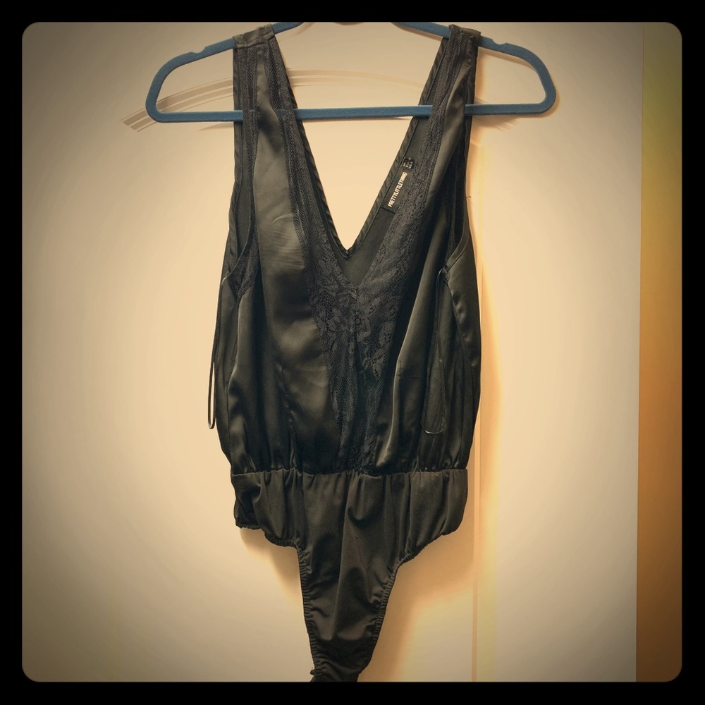 Black silk and lace body suit